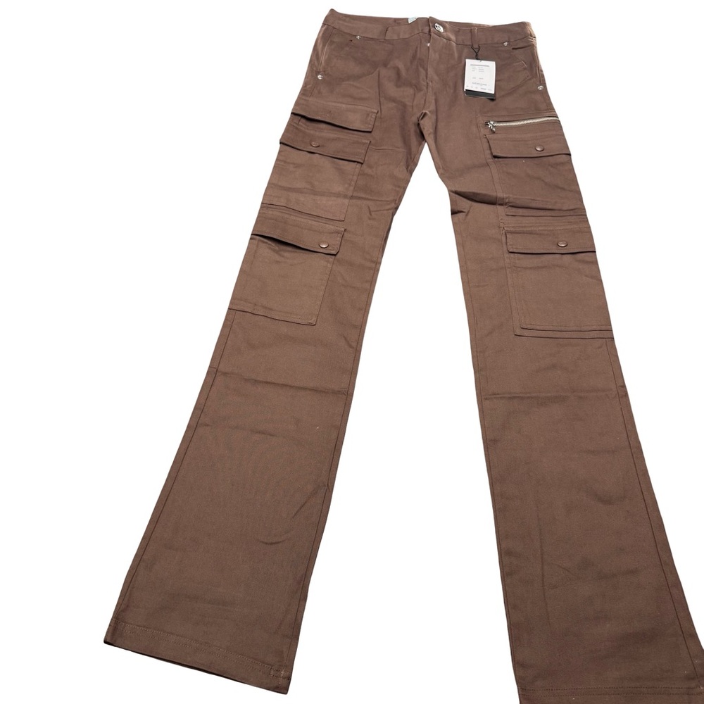 Genuine Authentic Cargo Pants Mens M 32x34 Brown Stacked Fit Zipper Pocket